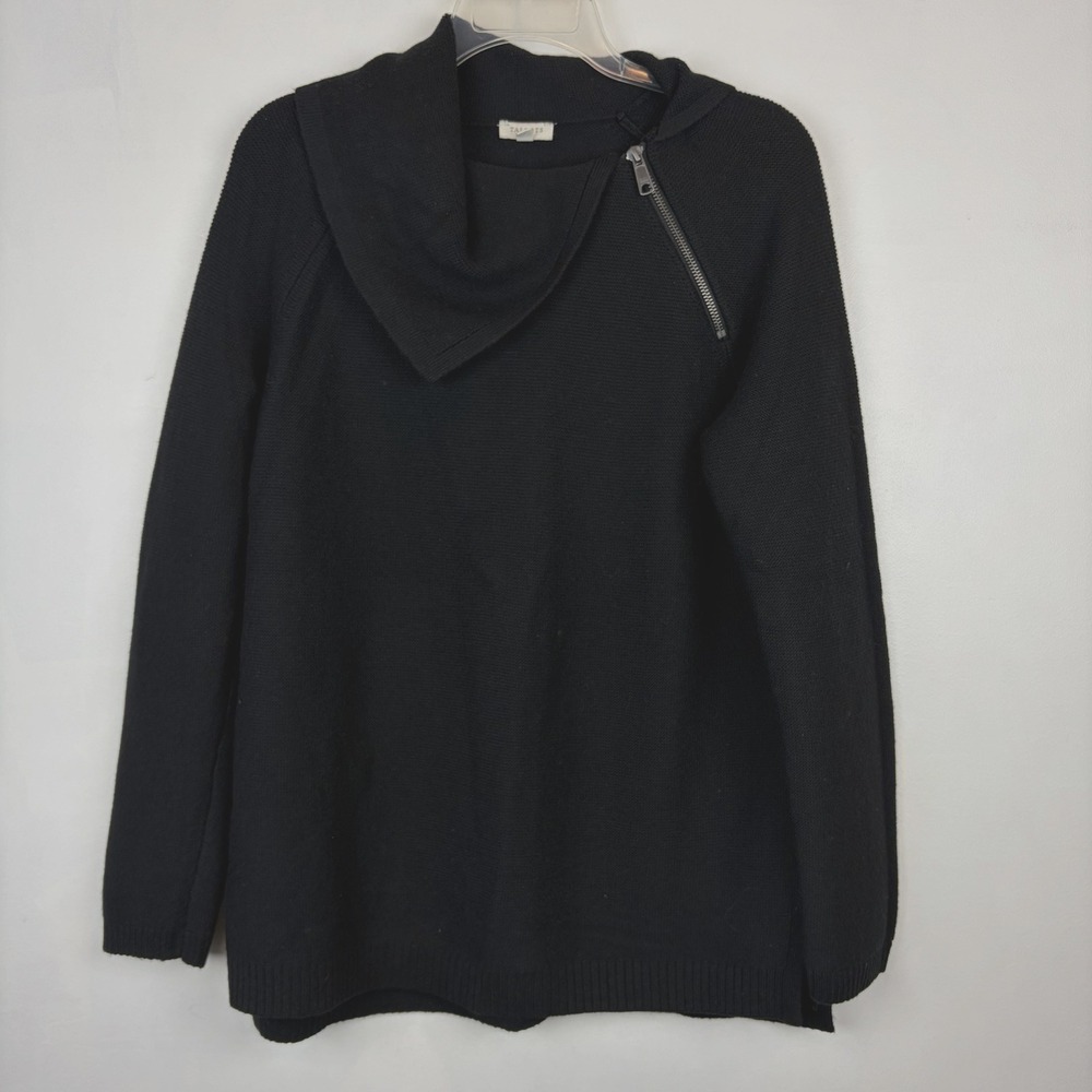 Talbots Tunic Sweater Womens Medium Black Zipper Accent Career Casual Cozy